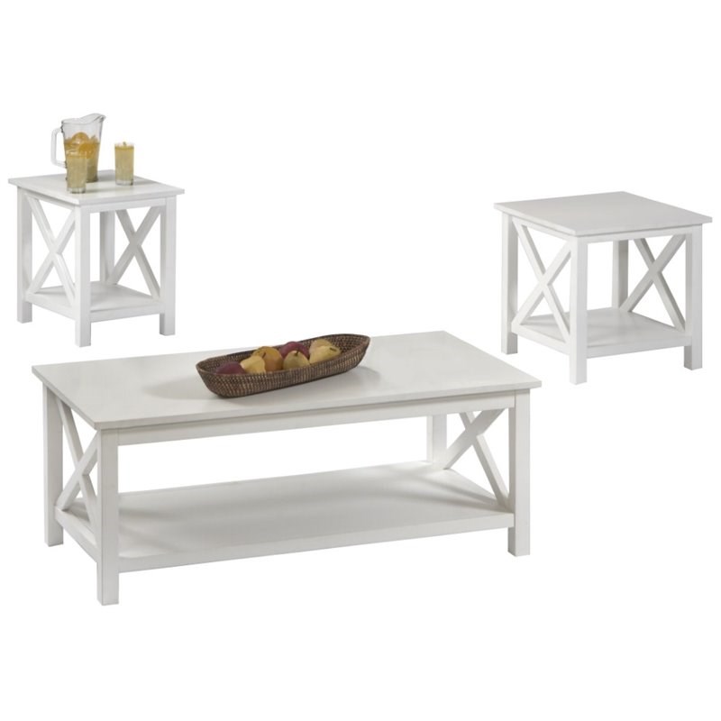 Progressive Furniture Seascape I 3 Piece Coffee Table Set in Textured White