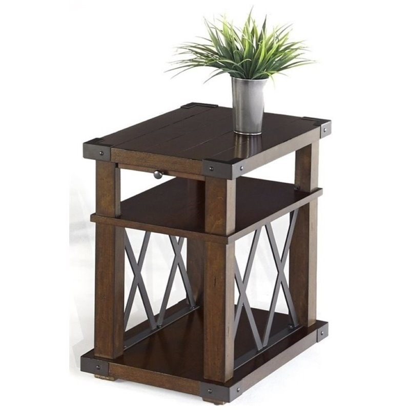 Progressive Furniture Landmark Wood Chairside Table in Walnut Brown