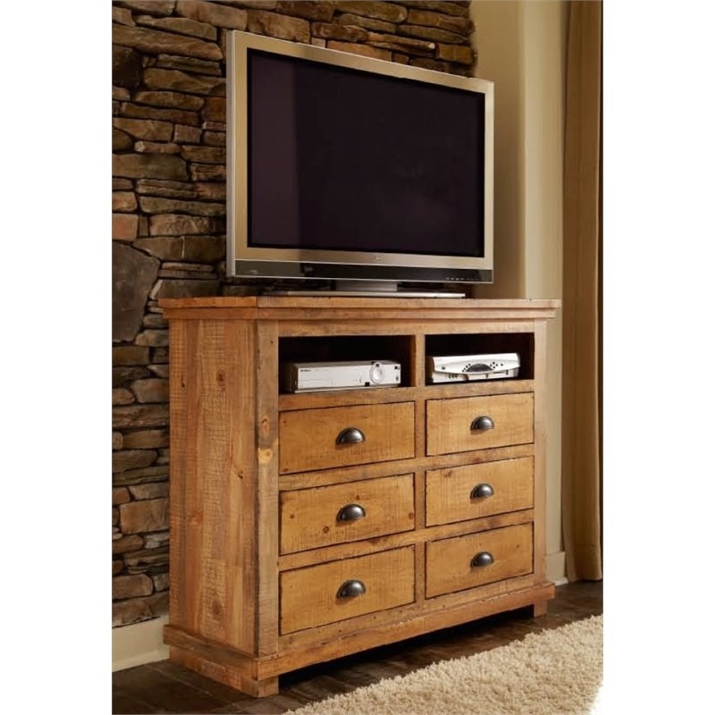 Progressive Furniture Willow 6 Drawer Media Chest in Distressed Pine