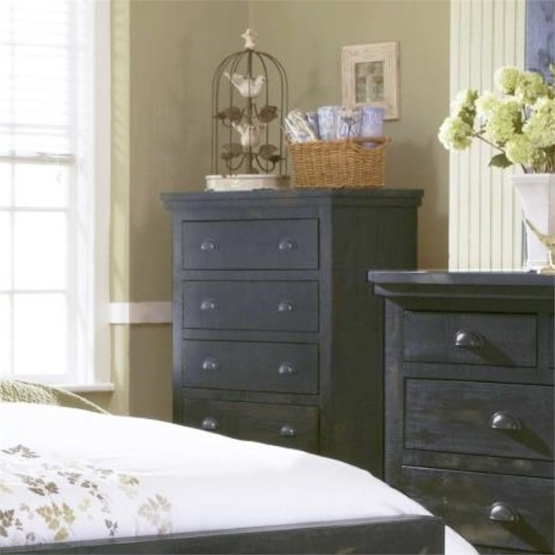 Progressive Furniture Willow 5 Drawer Chest in Distressed Black