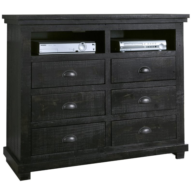 Progressive Furniture Willow 6 Wood Drawer Media Chest in Distressed Black