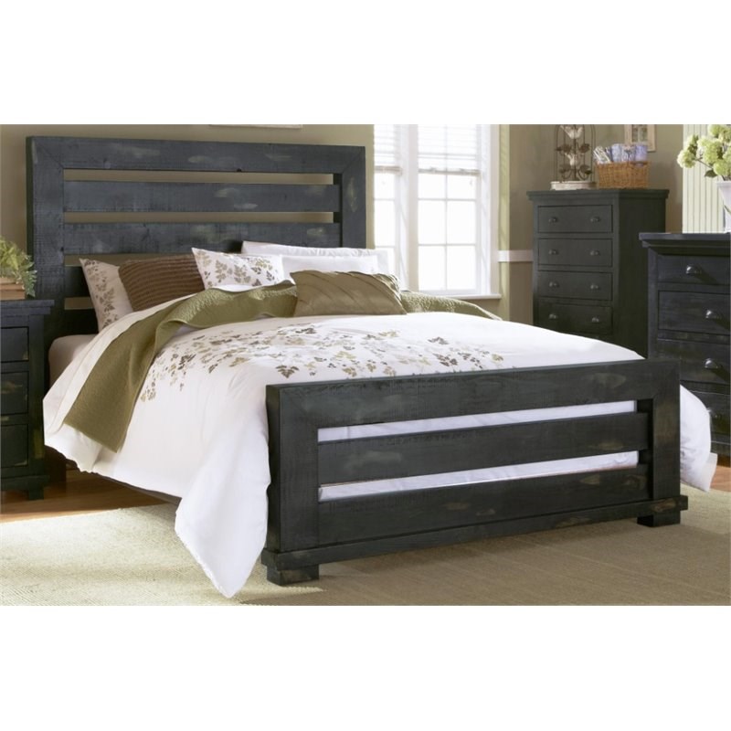 Progressive Furniture Willow Queen Wood Slat Bed in Distressed Black