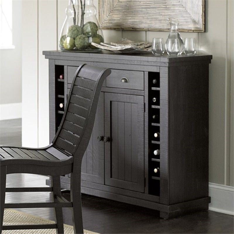 Progressive Furniture Willow Wood Wine Rack Server in Distressed Black