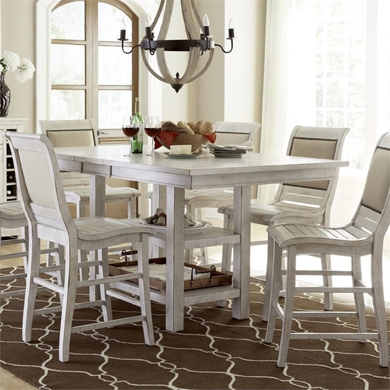 Progressive Furniture Willow Counter Height Wood Dining Table Distressed White