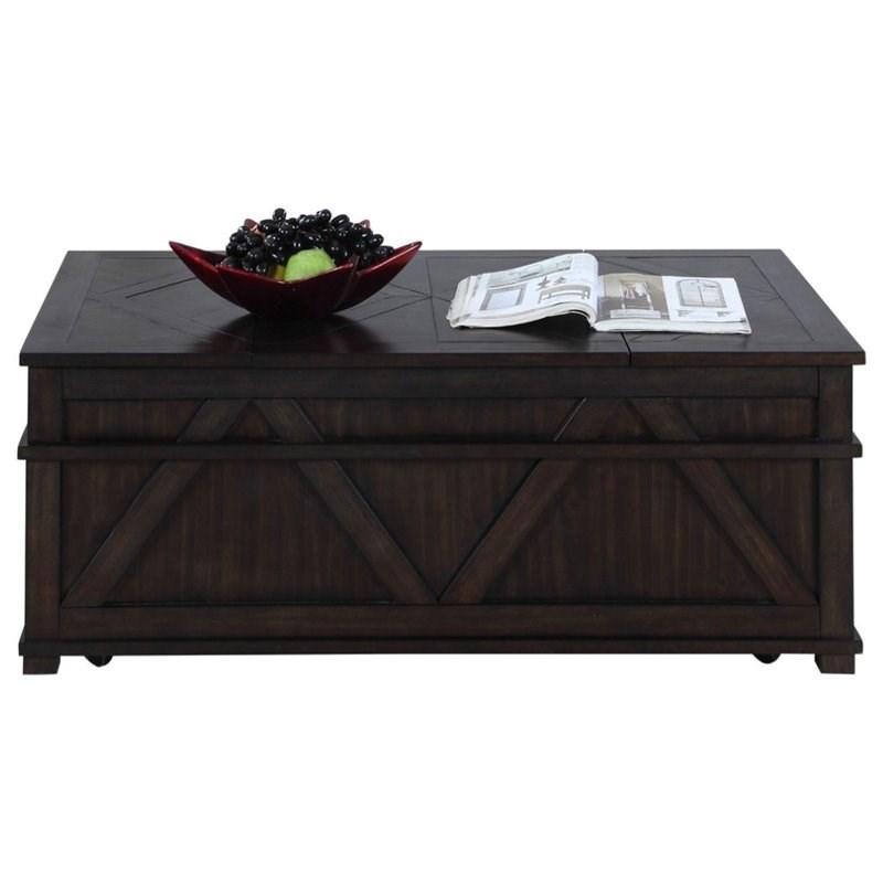 Progressive Furniture Foxcroft Storage Coffee Table Trunk in Dark Pine