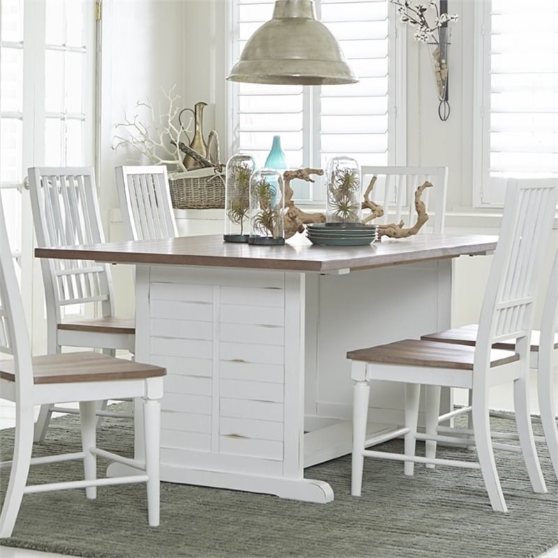 Progressive Furniture Shutters Wood Dining Table in Light Oak Distressed White