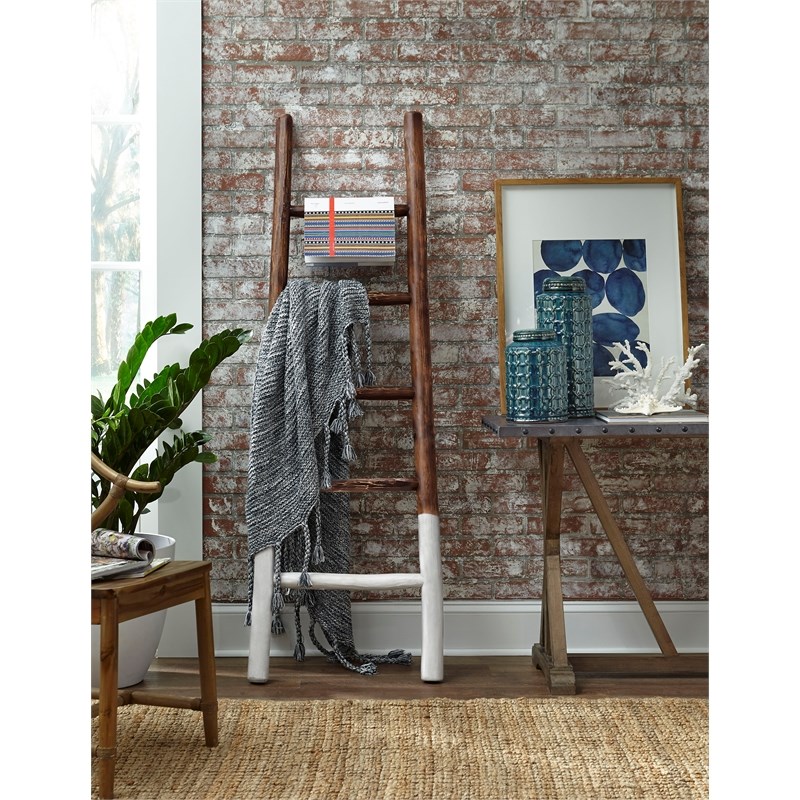 Progressive Furniture Millie Solid Gelam Wood Blanket Ladder in Cinnamon & White