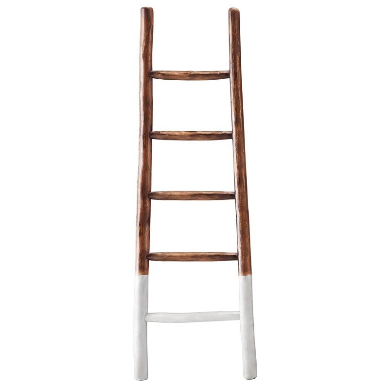 Progressive Furniture Millie Solid Gelam Wood Blanket Ladder in Cinnamon & White