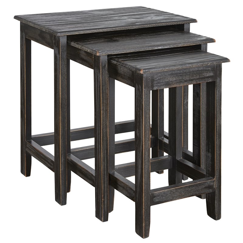 Progressive Furniture Logan Set of 3 Wood Nesting Accent Tables in Vegas Black