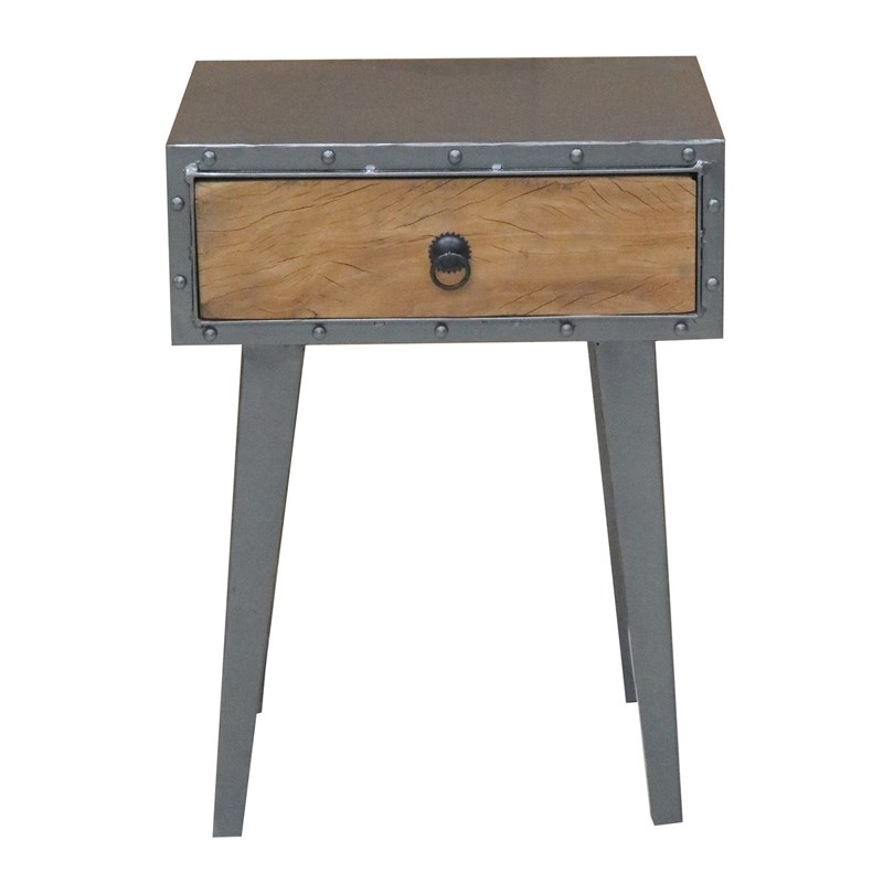 Progressive Furniture Outbound Wood End Table/Nightstand in Granola Tan Iron