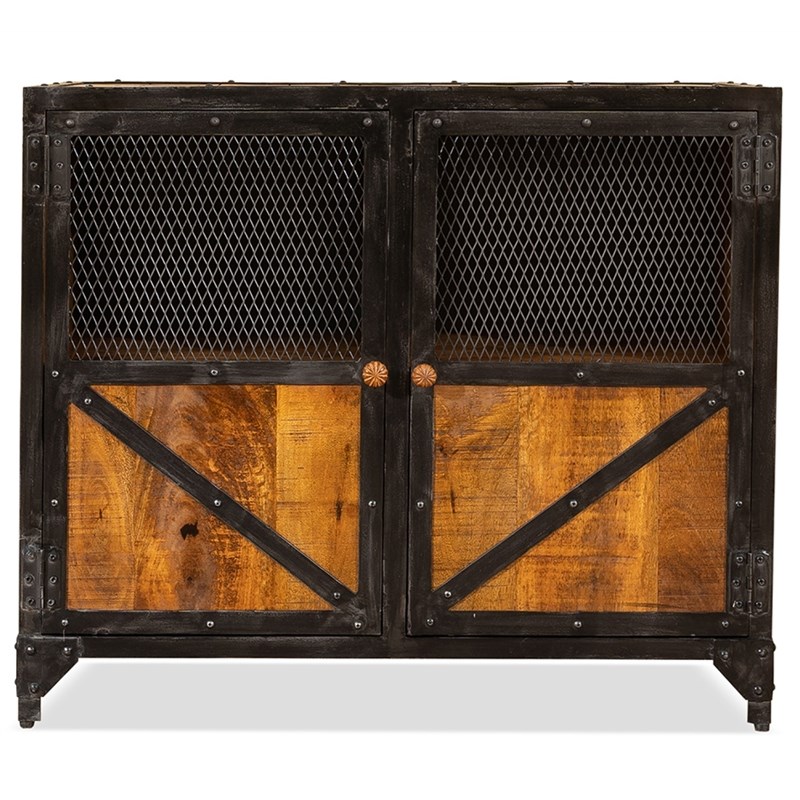 Progressive Furniture Everest Wood Door Cabinet in Brown with Black Metal