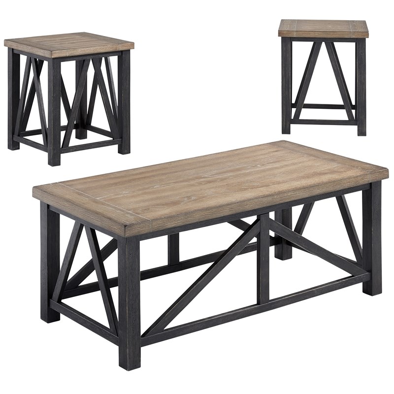 Progressive Furniture Elk River 3 Piece Set Wood Coffee & End Tables in Tan