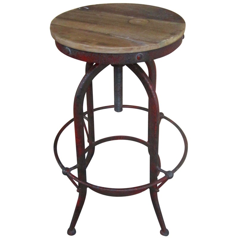 Progressive Furniture Boho Adjustable Wood Swivel Stool w/Red Metal Base