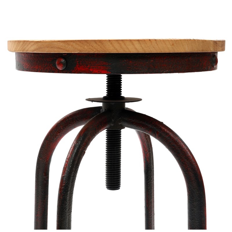 Progressive Furniture Boho Adjustable Wood Swivel Stool w/Red Metal Base