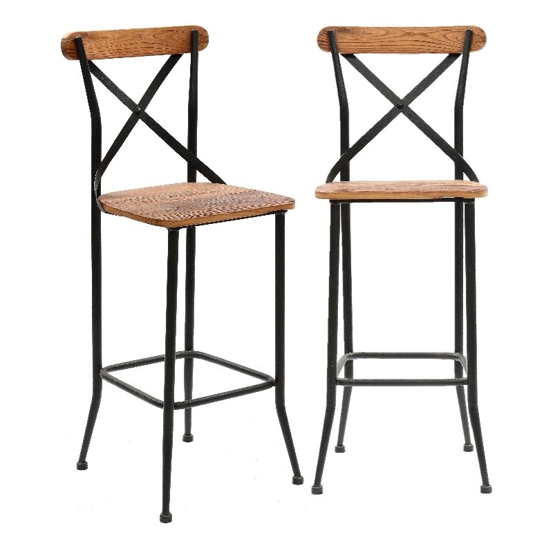 Progressive Furniture Maggie Set of 2 Brown X-Back Wood Bar Chairs w/Metal Base