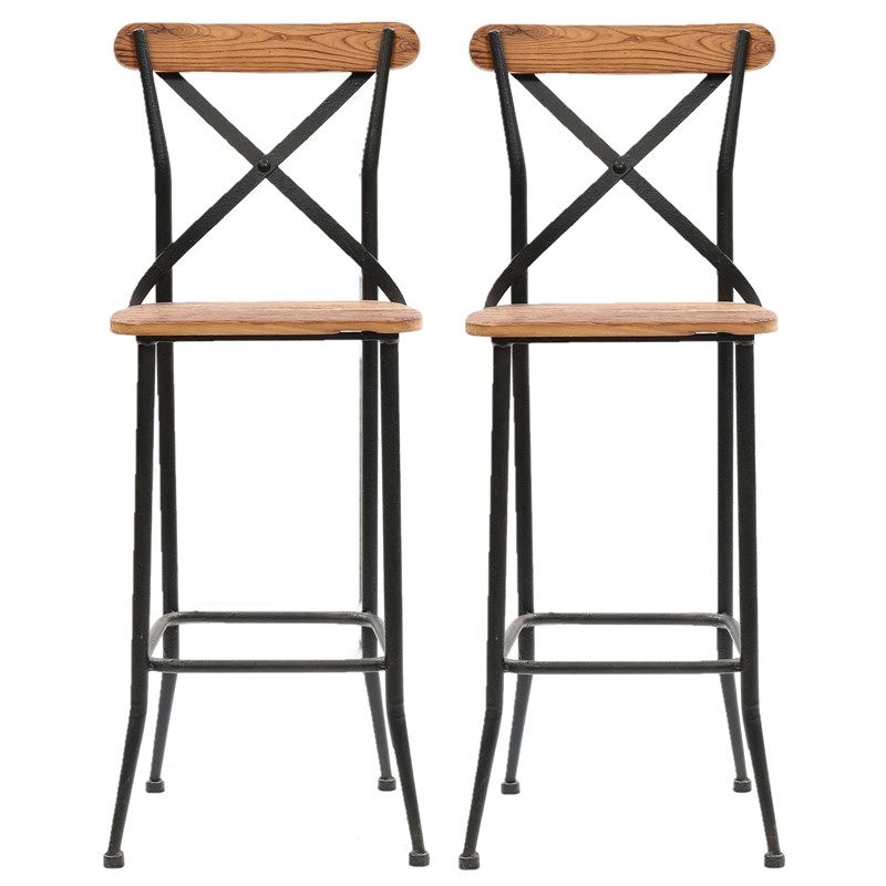 Progressive Furniture Maggie Set of 2 Brown X-Back Wood Bar Chairs w/Metal Base