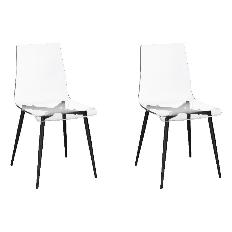 A La Carte Set of 2 Clear Acrylic Dining Chairs w/Black Metal Base
