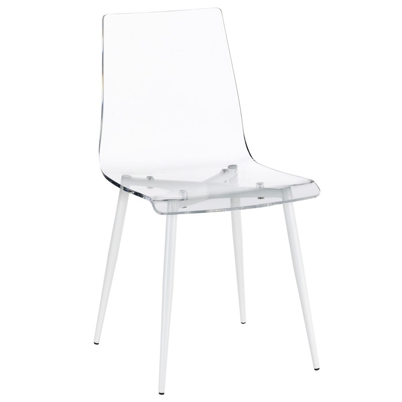 A La Carte Set of 2 Clear Acrylic Dining Chairs w/White Metal Base