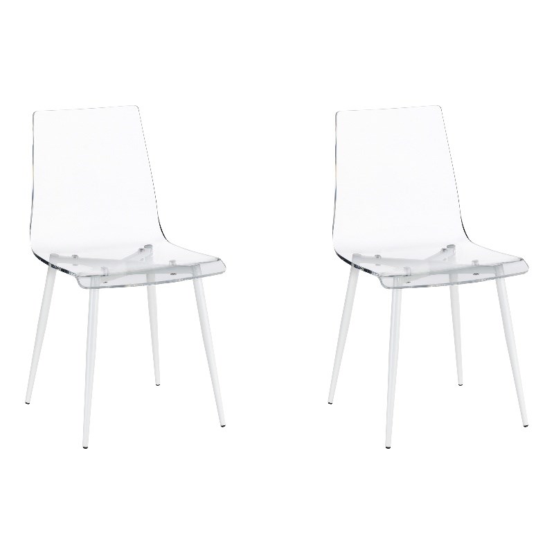 A La Carte Set of 2 Clear Acrylic Dining Chairs w/White Metal Base