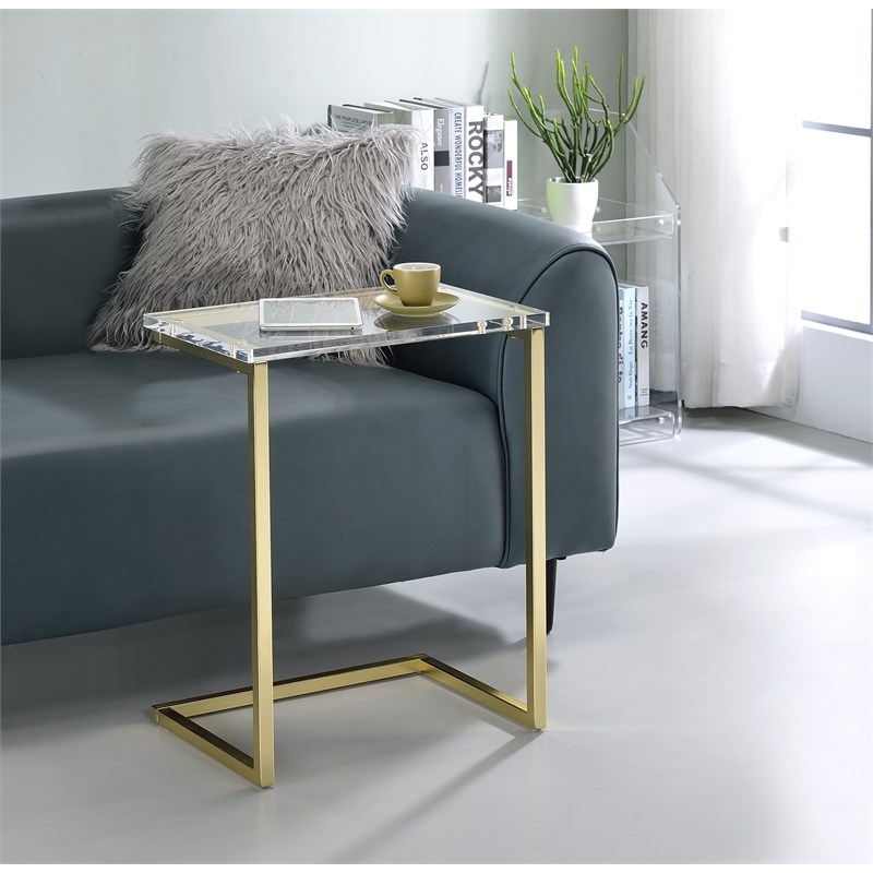 A La Carte Clear Acrylic C-Table w/Satin Gold Metal Base