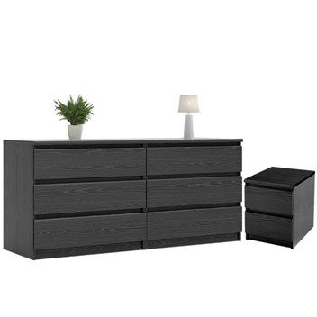 2 Piece Dresser And Night Stand With Drawers In Black Woodgrain 1731065 Pkg