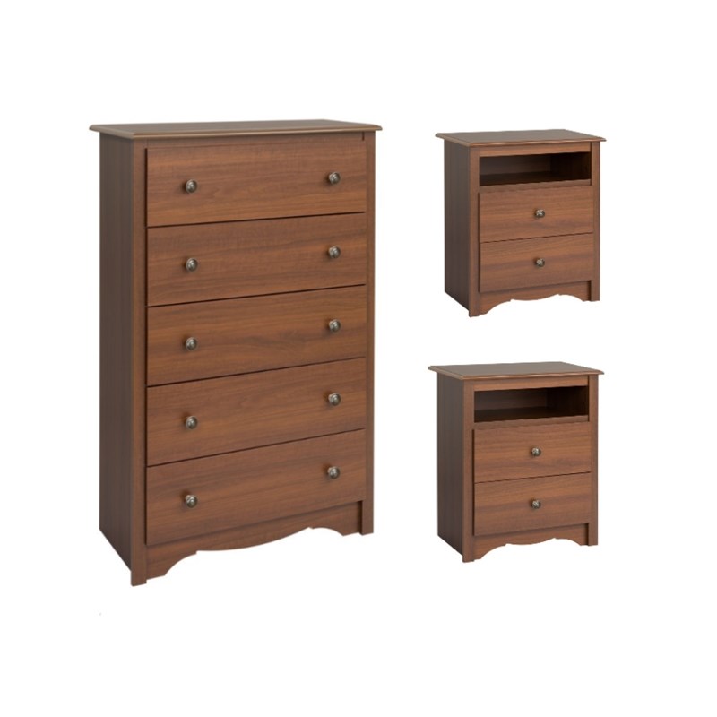 3 Piece Set with 2 Nightstands and Chest in Cherry Finish