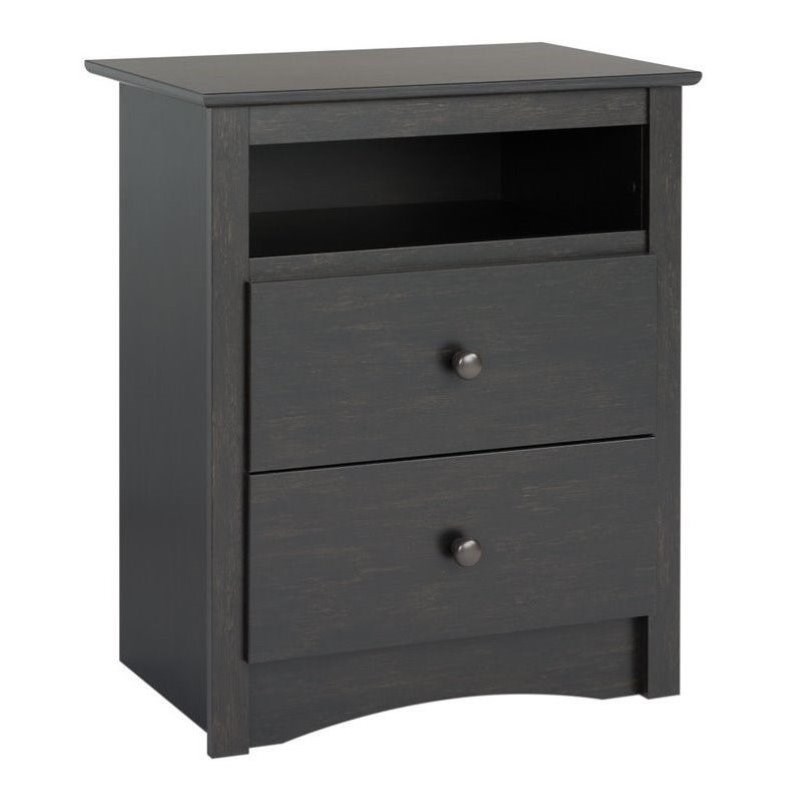 2 Piece Set with Chest and Nightstand in Washed Black