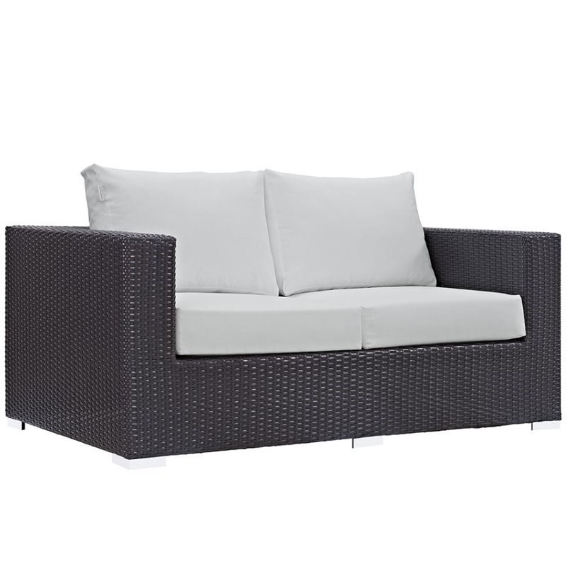 3 Piece Outdoor Sofa Set with Sofa, Loveseat, and Chair in Espresso and White