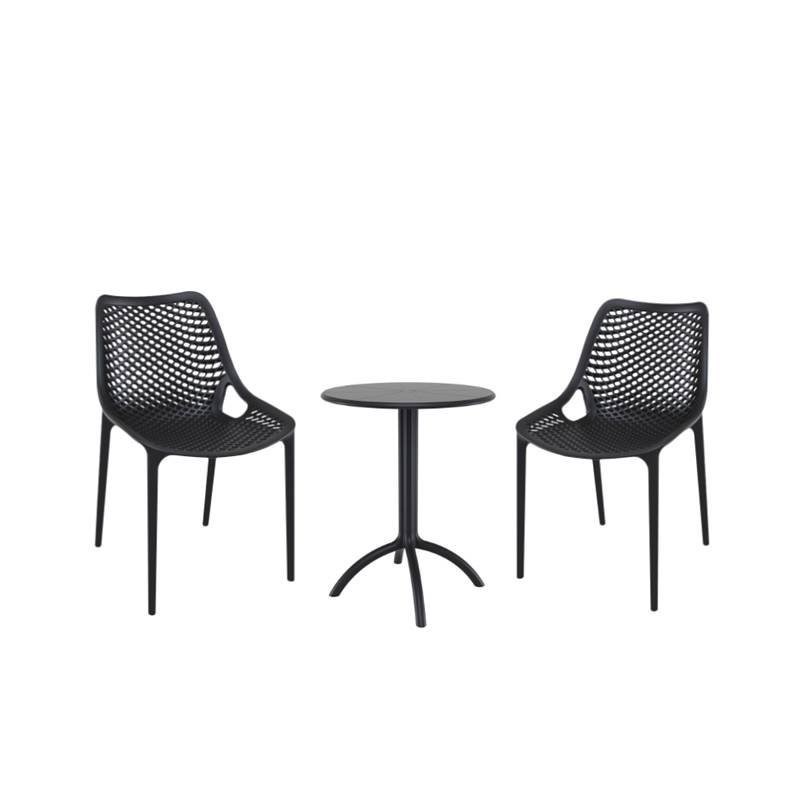 3 Piece Patio Bistro Set with Bistro Table and Set of 2 Chair in Black