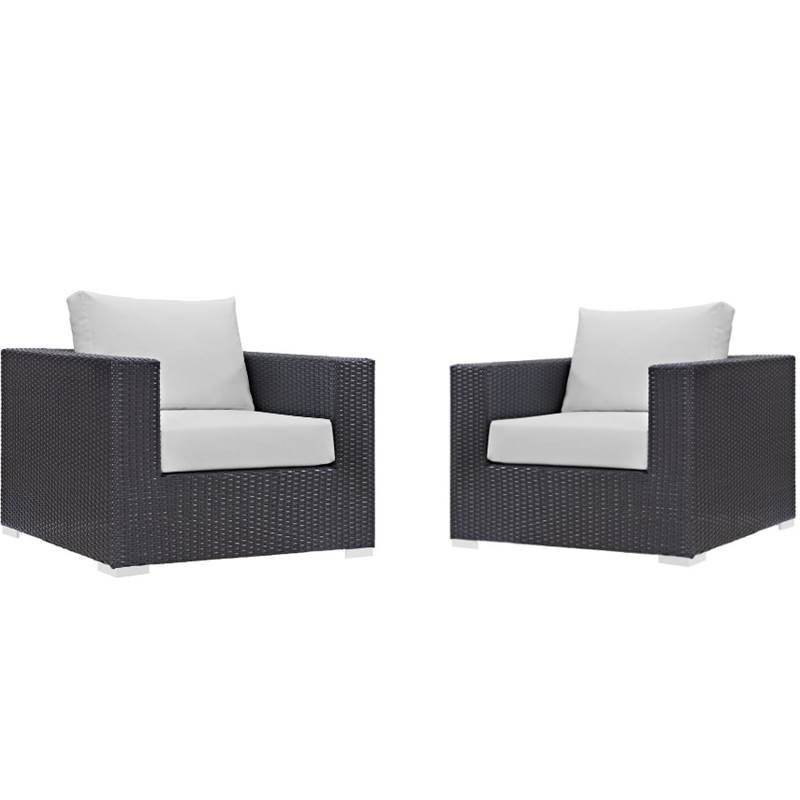 Set of 2 Rattan Patio Chair in Espresso and White