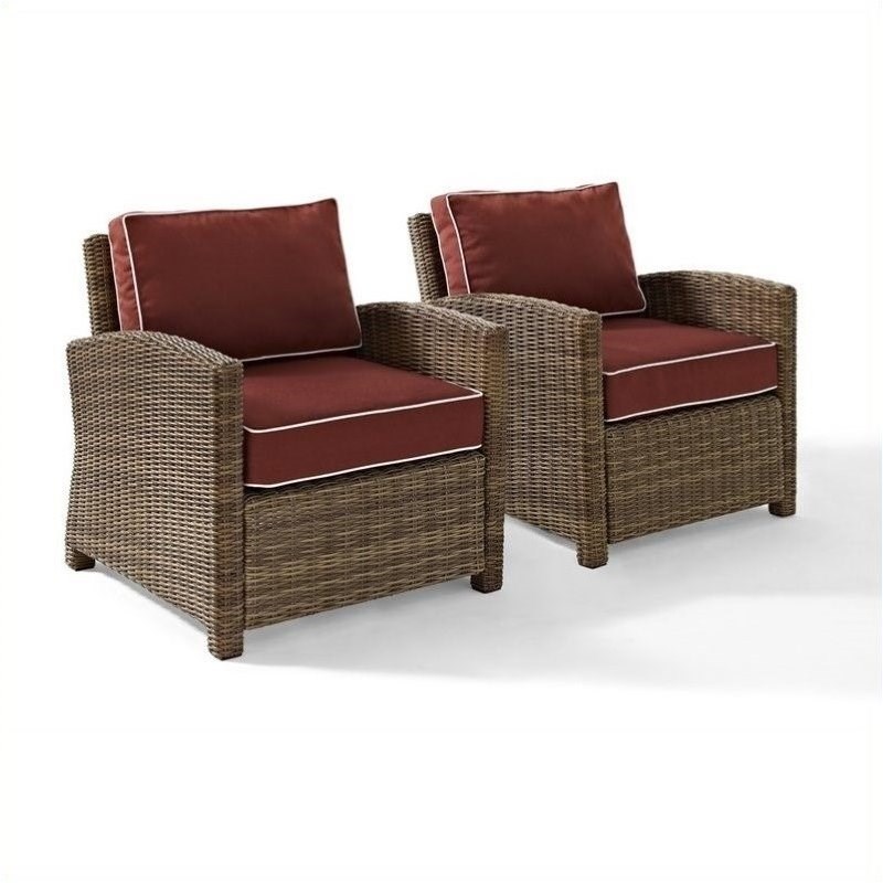 3 Piece Patio Wicker Sofa Set with Sofa and Set of 2 Chairs in Sangria