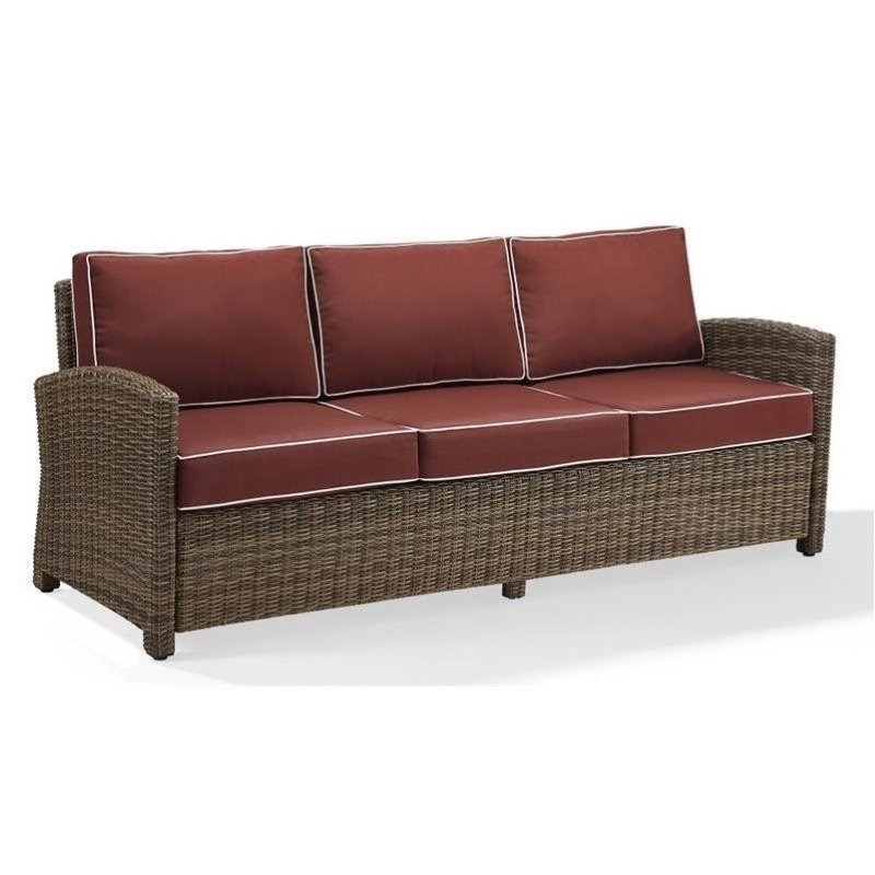 3 Piece Patio Wicker Sofa Set with Sofa and Set of 2 Chairs in Sangria