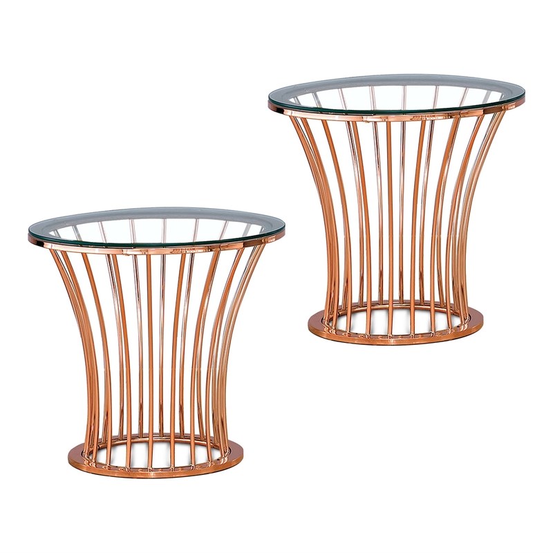 Metal Round End Table in Rose Gold - Set of 2