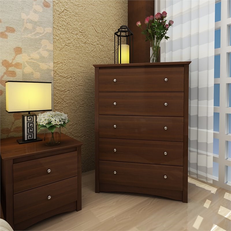 4 Piece Furniture Set with 2 Nightstands Dresser and Chest in Espresso