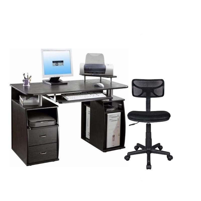 2 Piece Office Set Black Task Office Chair and Espresso Computer Desk