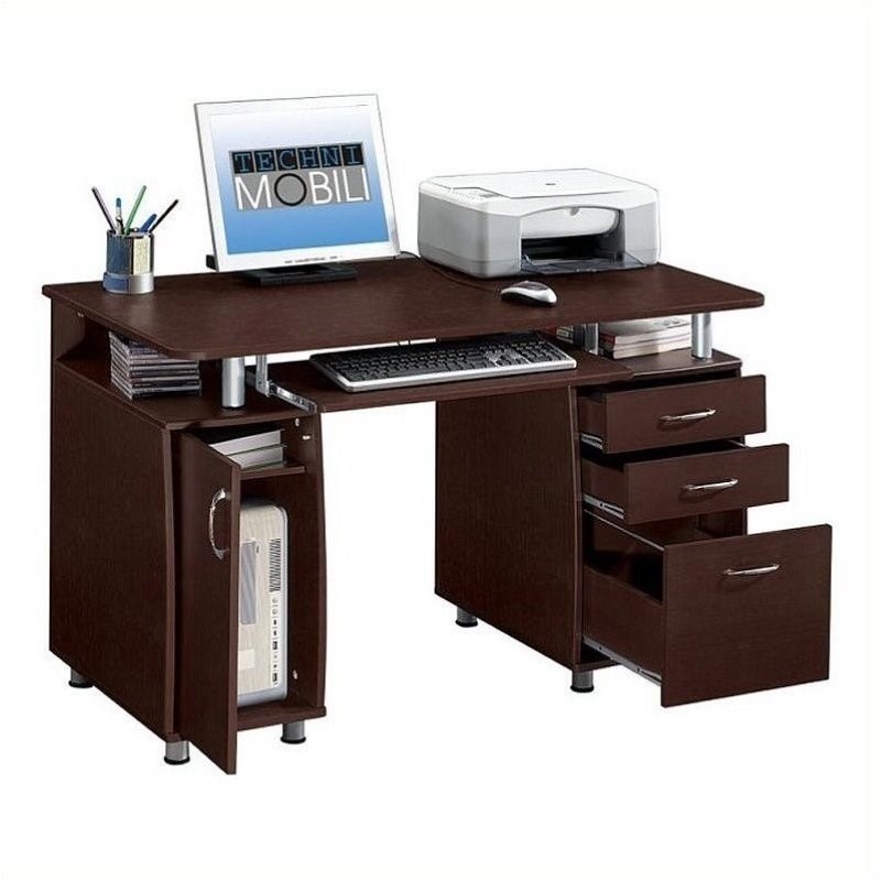 2 Piece Office Set with Executive Office Chair and Computer Desk in Chocolate