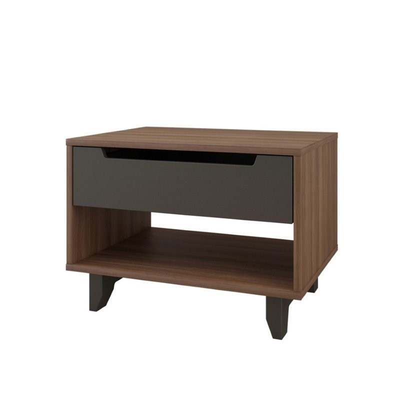 3 Piece Set with Chest and (Set of 2) Night Stand in Charcoal and Walnut