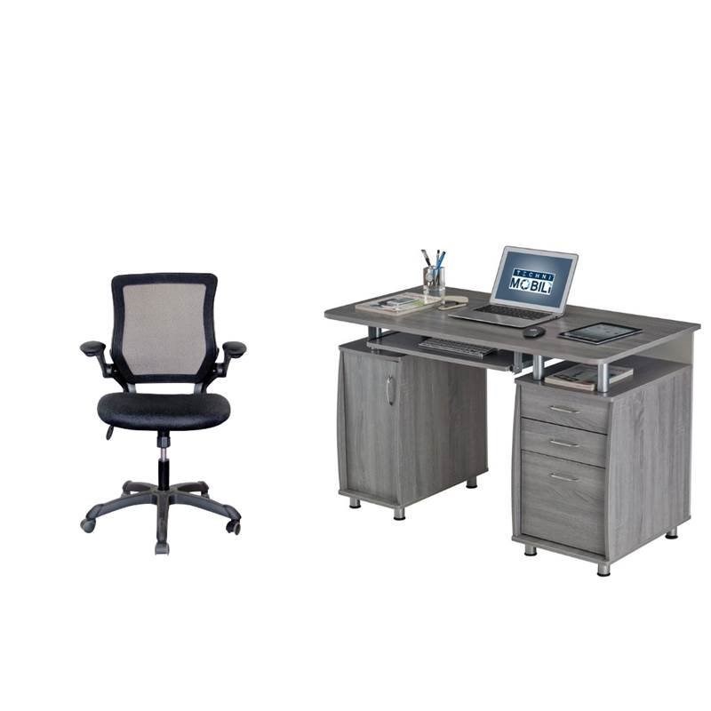 2 Piece Office Set with Office Chair and Desk in Gray and Black