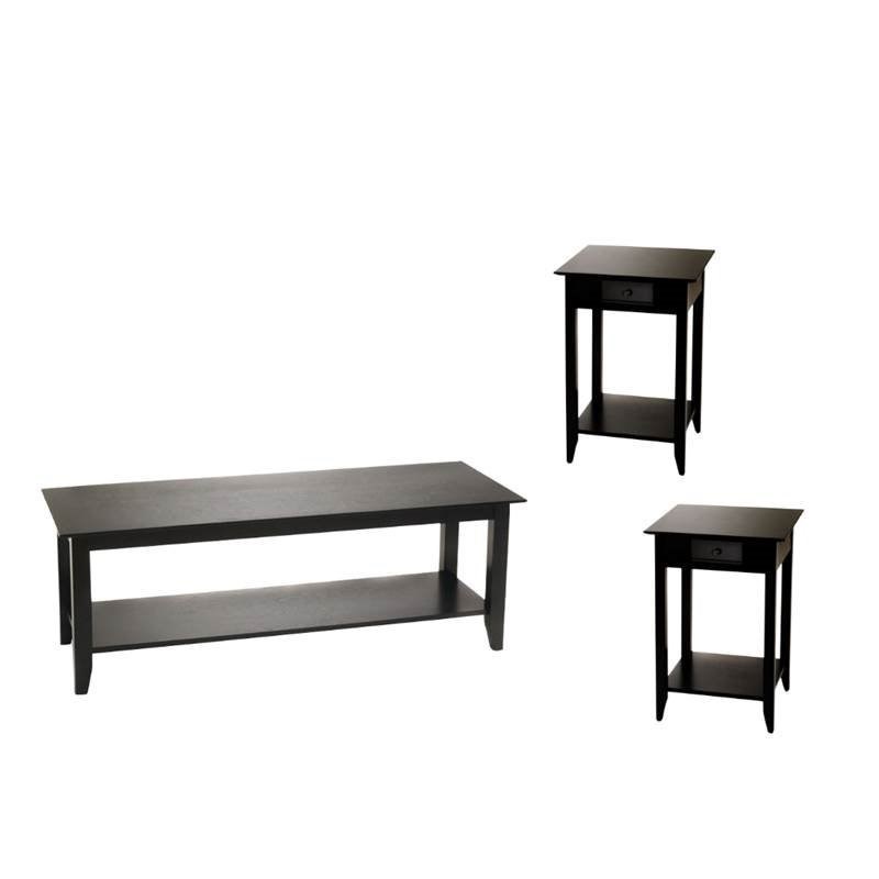 3 Piece Coffee Table Set with Coffee Table and (Set of 2) End Table in Black