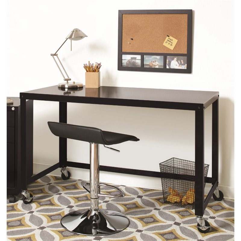 2 Piece Office Set with Mobile Desk and Filing Cabinet in Black