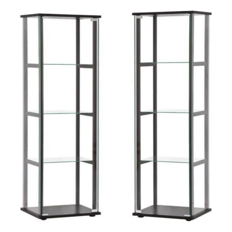 (Set of 2) Contemporary Glass Curio Cabinet in Black