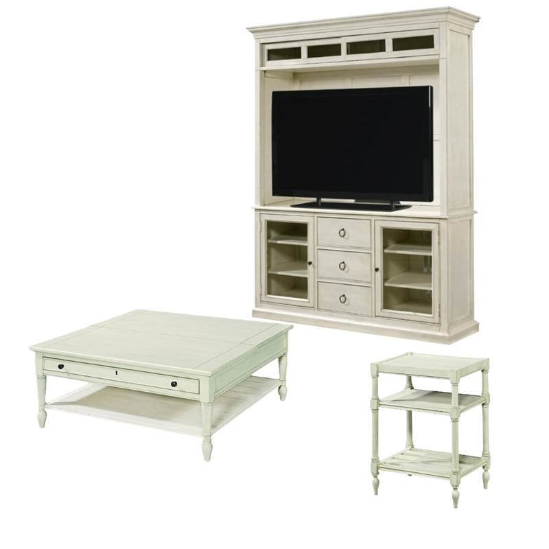 3 Piece Living Room Set with TV Stand with Deck, Lift Top Cocktail Table & Chair Side Table in Cotton