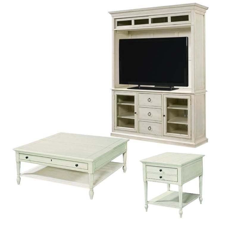 3 Piece Living Room Set with TV Stand with Deck, Lift Top Cocktail Table & End Table in Cotton