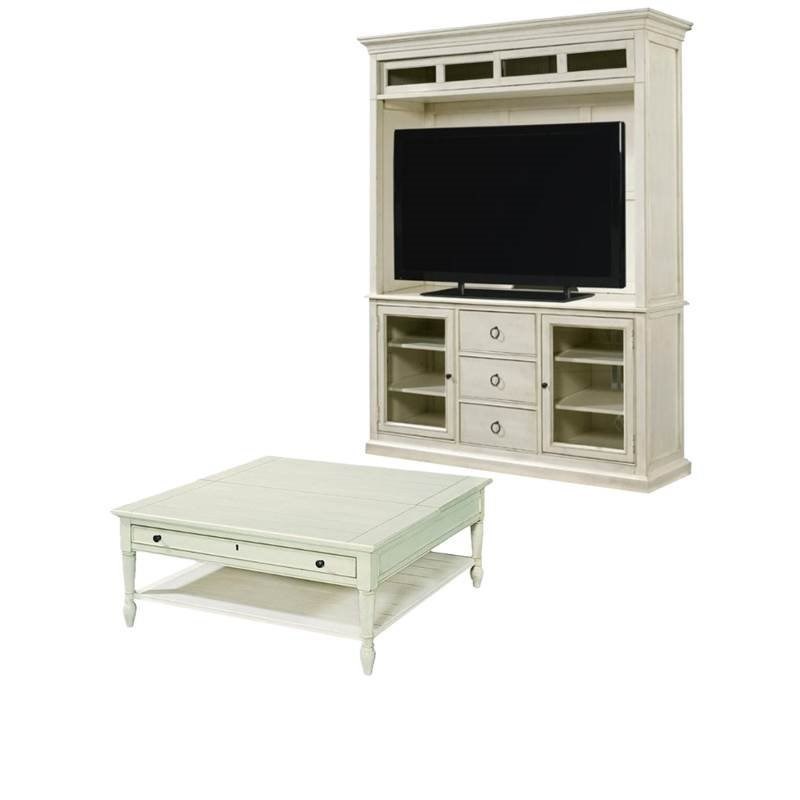 2 Piece Living Room Set with TV Stand with Deck & Lift Top Cocktail Table in Cotton