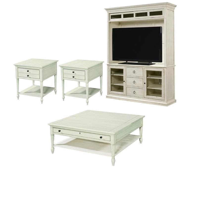 4 Piece Living Room Set with TV Stand with Deck, Lift Top Cocktail Table & 2 End Tables in Cotton