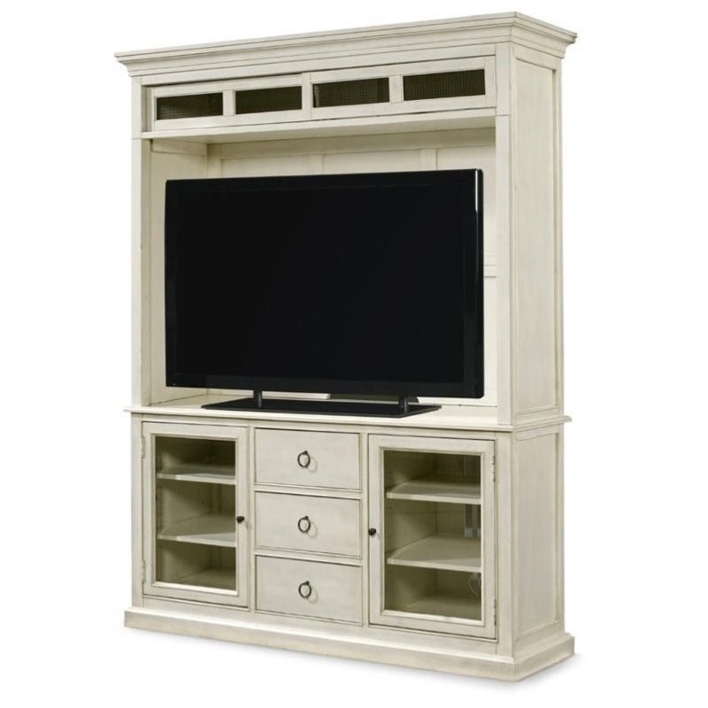 4 Piece Living Room Set with TV Stand with Deck, Tall Cabinet & 2 End Tables in Cotton
