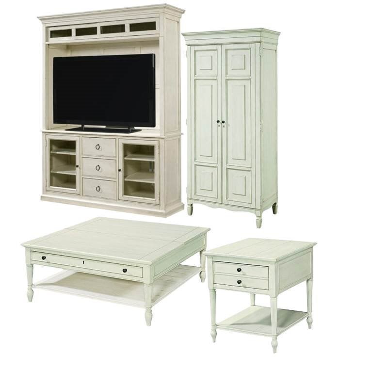 4 Piece Living Room Set with TV Stand with Deck, Tall Cabinet, Cocktail Table & End Table in Cotton