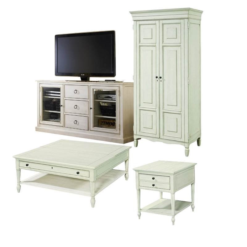 4 Piece Living Room Set with Tall Cabinet, TV Stand, Cocktail Table & End Table in Cotton