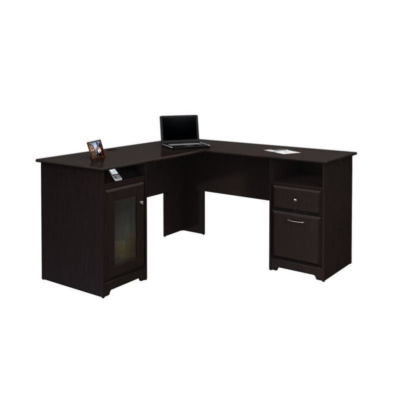 2 Piece Office Set with L Shape Desk and Filing Cabinet in Espresso Oak