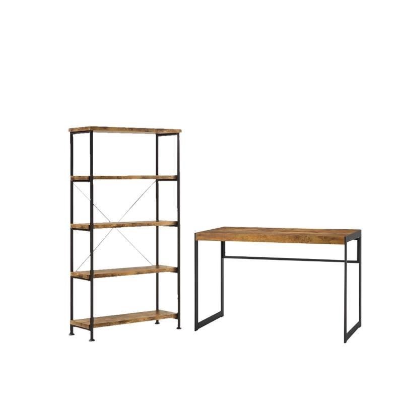 2 Piece Office Set with Bookcase and Desk in Wood
